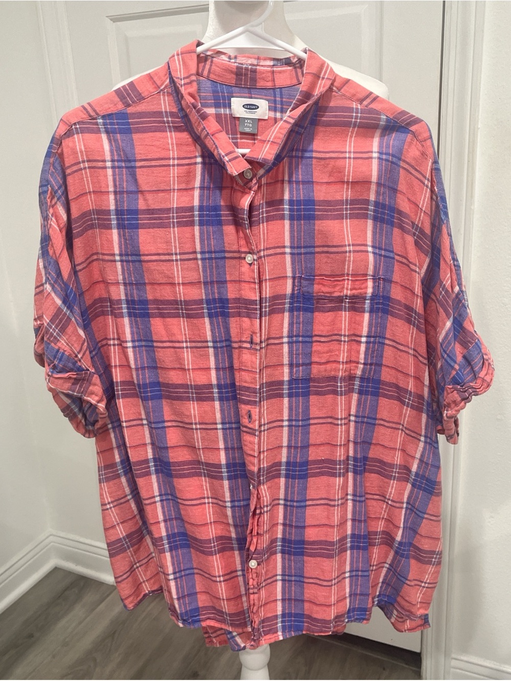 Old Navy Men's Coral Plaid Button-Up Shirt